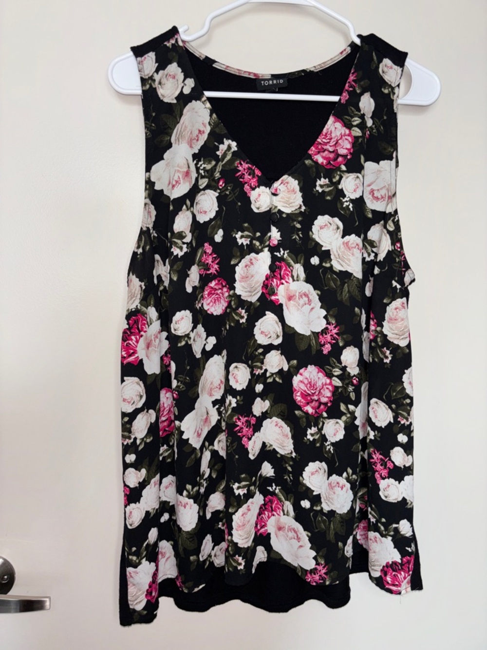 torrid Black Floral V-Neck Sleeveless Mini Dress with Pink & White Roses